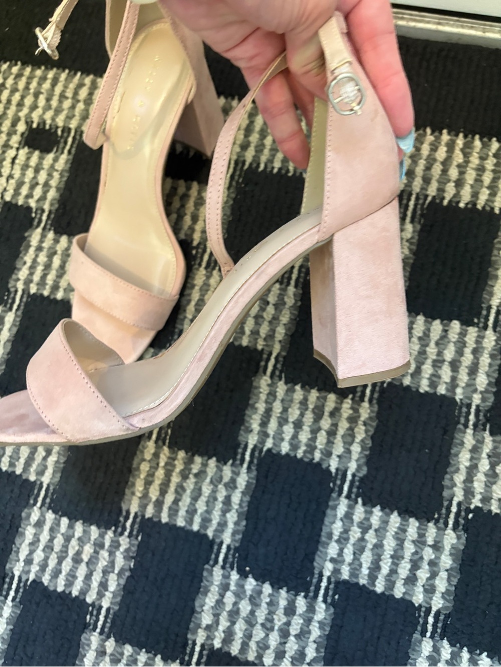 Call It Spring Blush Suede Block Heel Ankle Strap Sandals